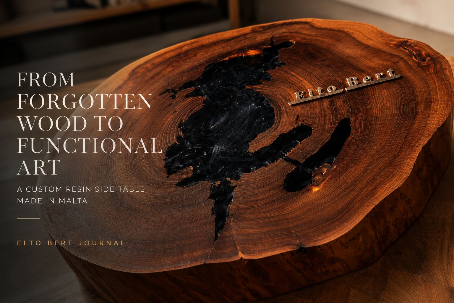 Custom Resin Side Table Malta | Handmade Wood & Epoxy Table