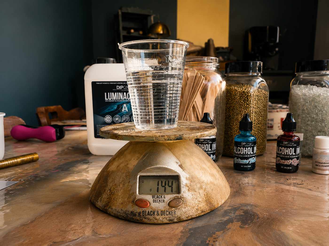Hands-on resin workshop measuring process at EltoBert Studio