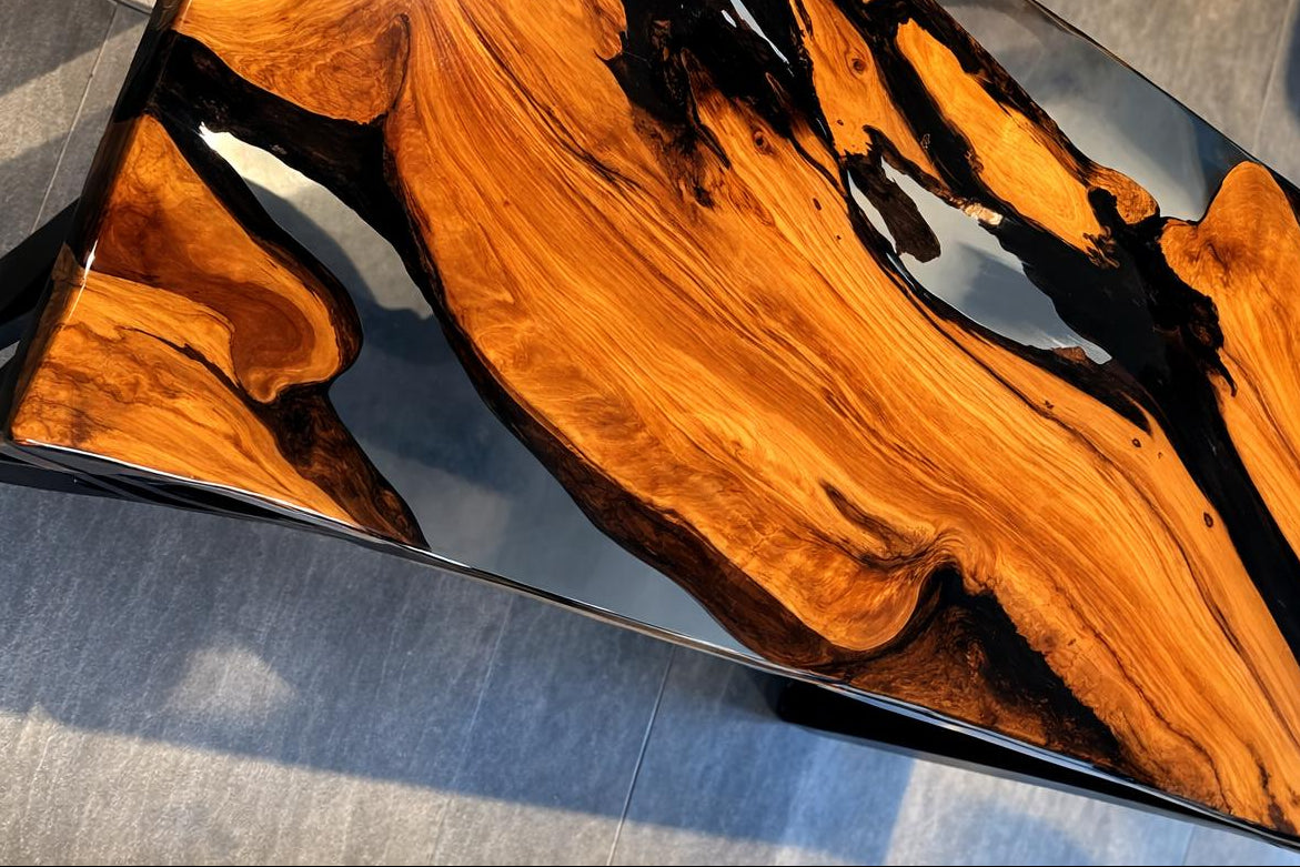 Handcrafted EltoBert resin and wood coffee table