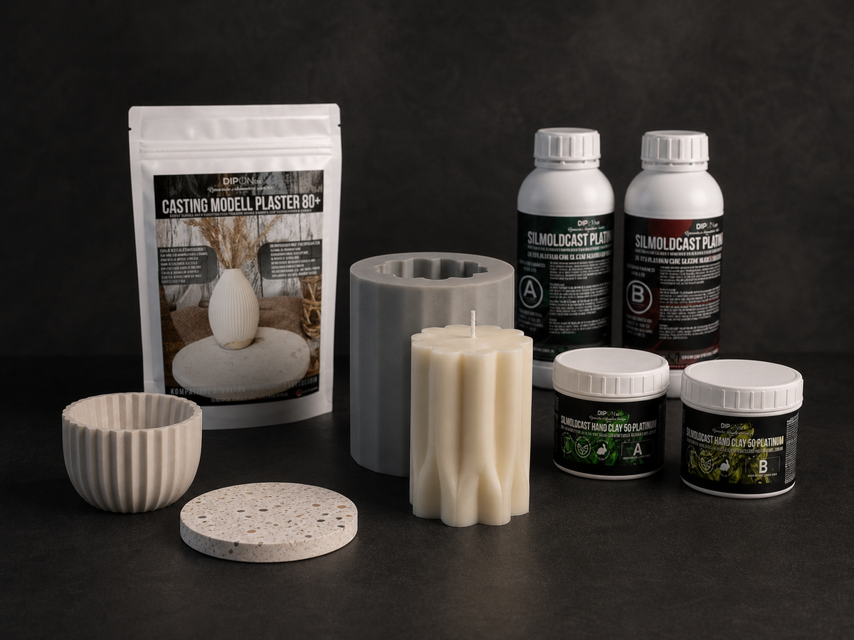 DIPON mould-making and casting products with handmade candle and coaster