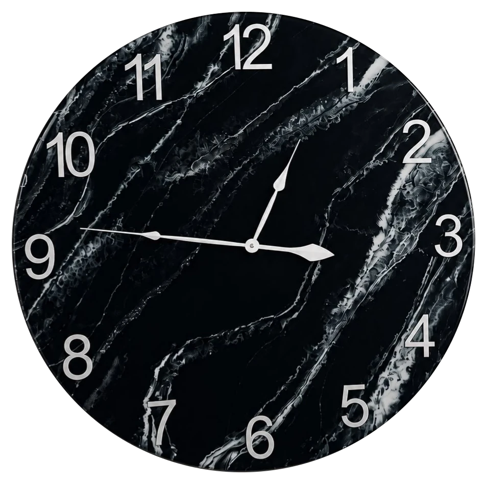 EltoBert black and silver resin clock, cleanly cut out from the original photograph