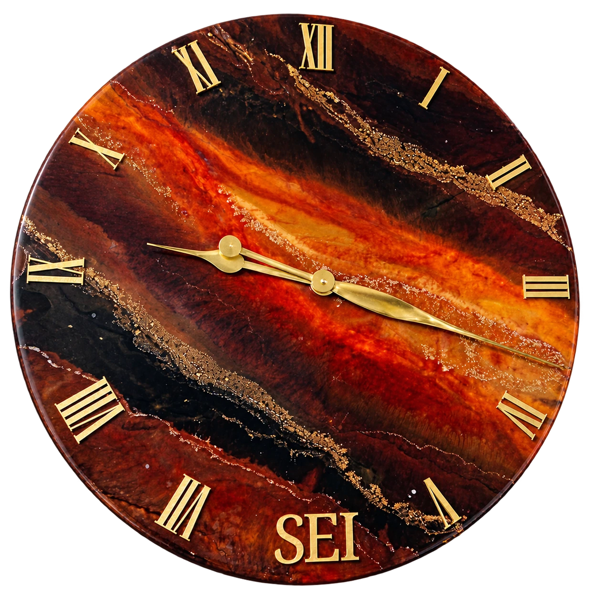 Cutout of an EltoBert brown, black and gold resin clock