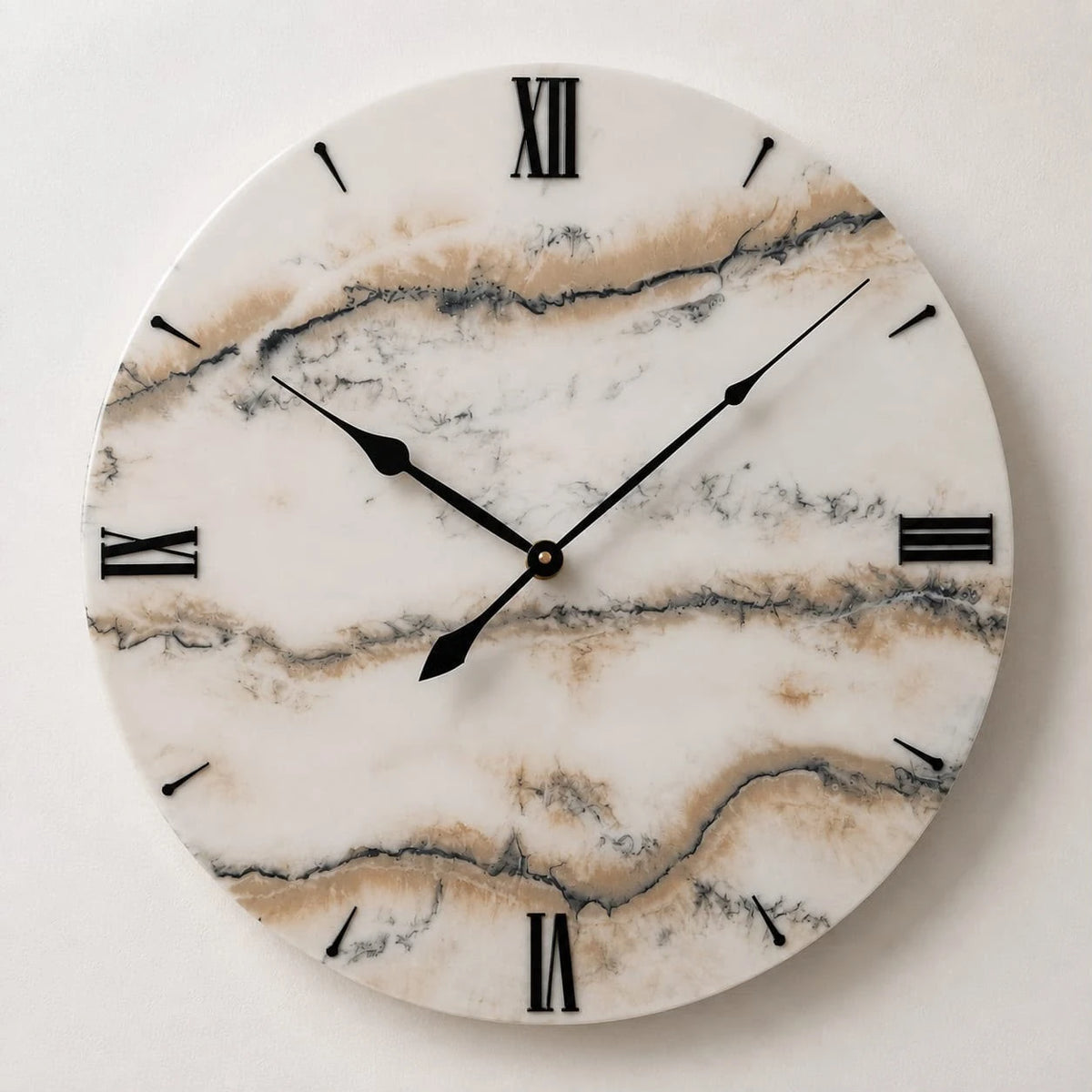 Original ivory resin clock with charcoal and warm gold veining