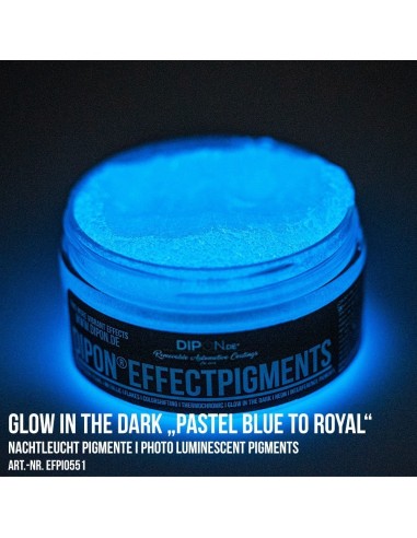 DIPON pastel blue to royal blue glow in the dark pigment powder for epoxy resin, resin art, and casting projects